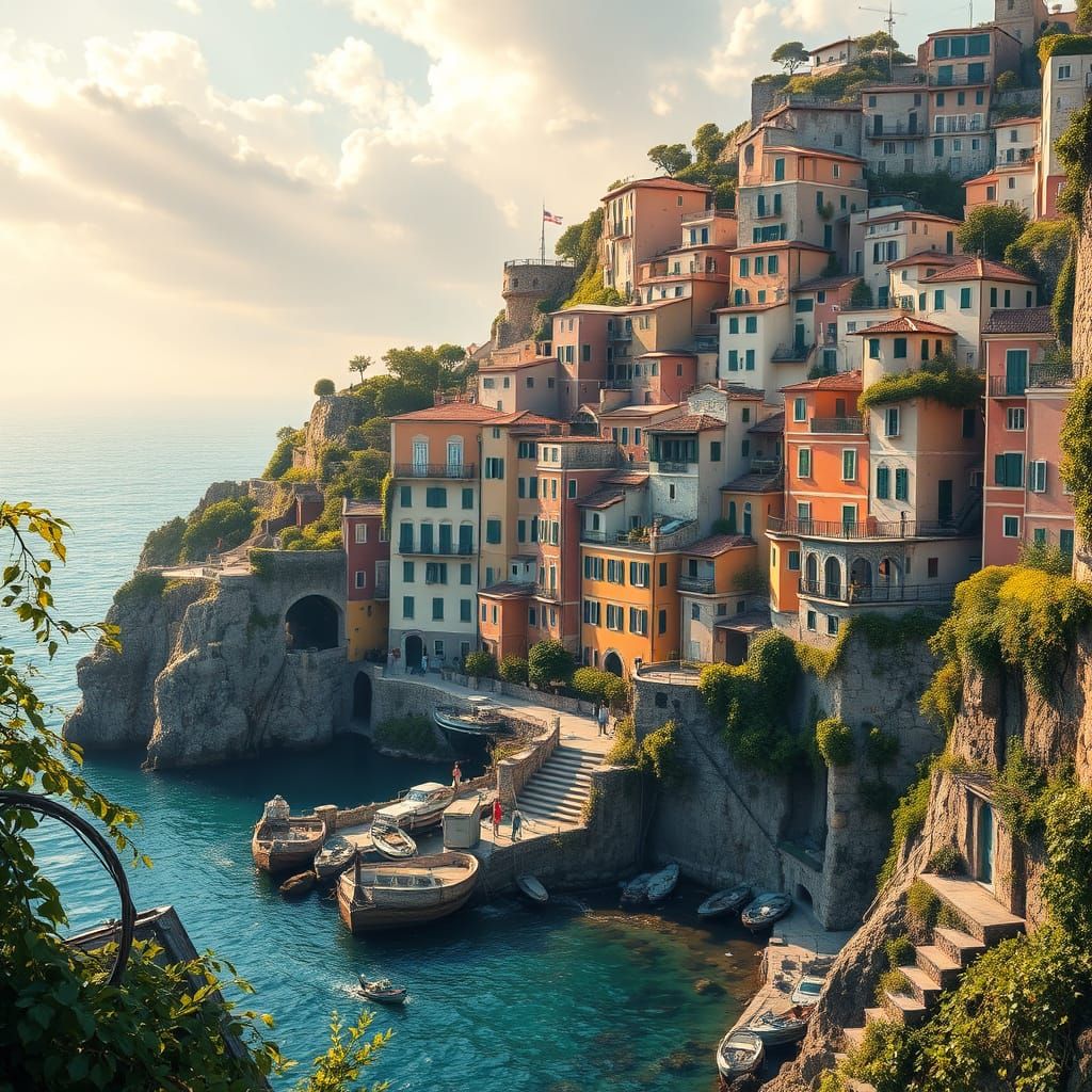 Dreamlike Cinque Terre Paradise in Vibrant Matte Painting