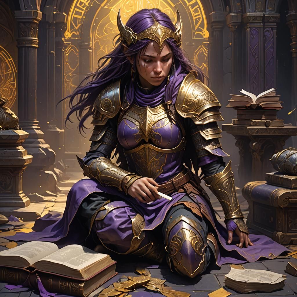 Female Warrior Praying: Dark Fantasy Concept Art