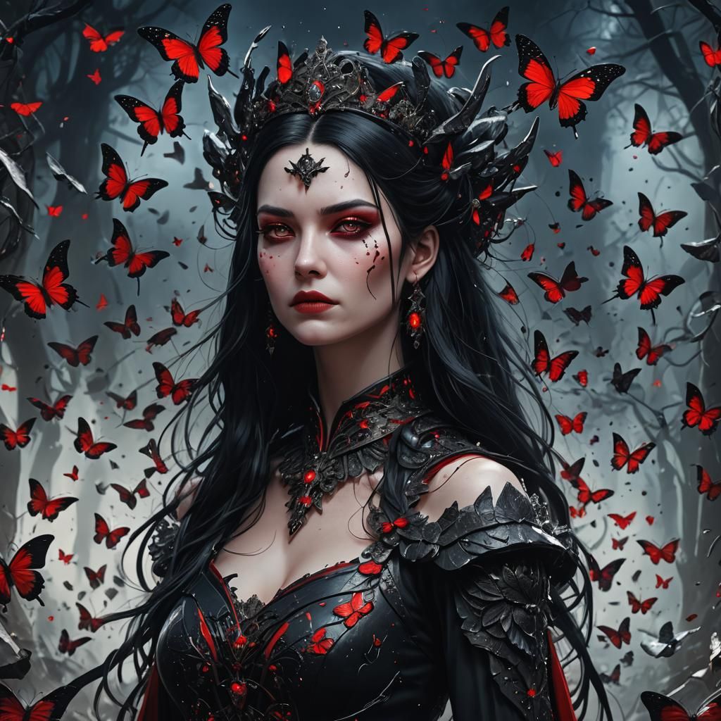 Apocalypse Queen Portrait with Black Butterflies