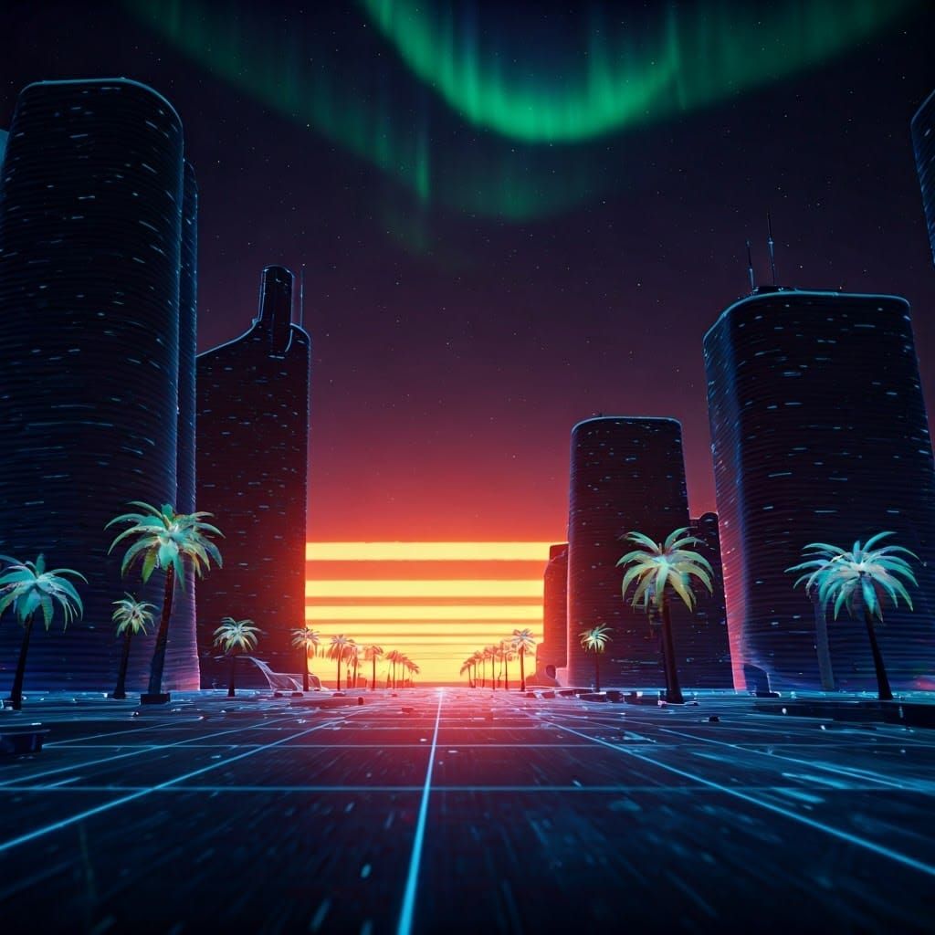 Cyberpunk Cityscape in Holographic Projections
