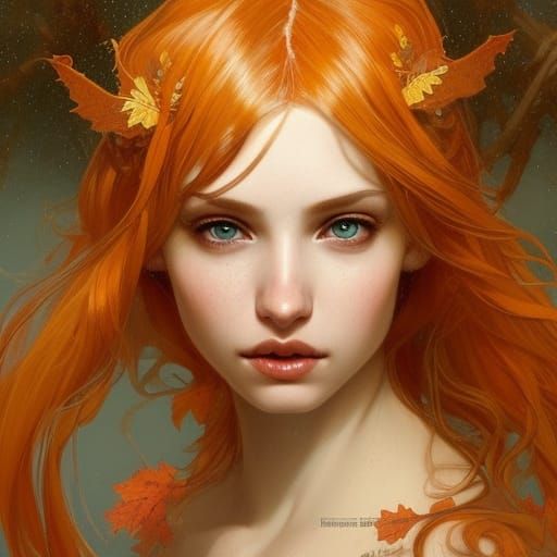 Pumpkin Pie Fairy Portrait in Hyperdetailed Art Nouveau Styl...