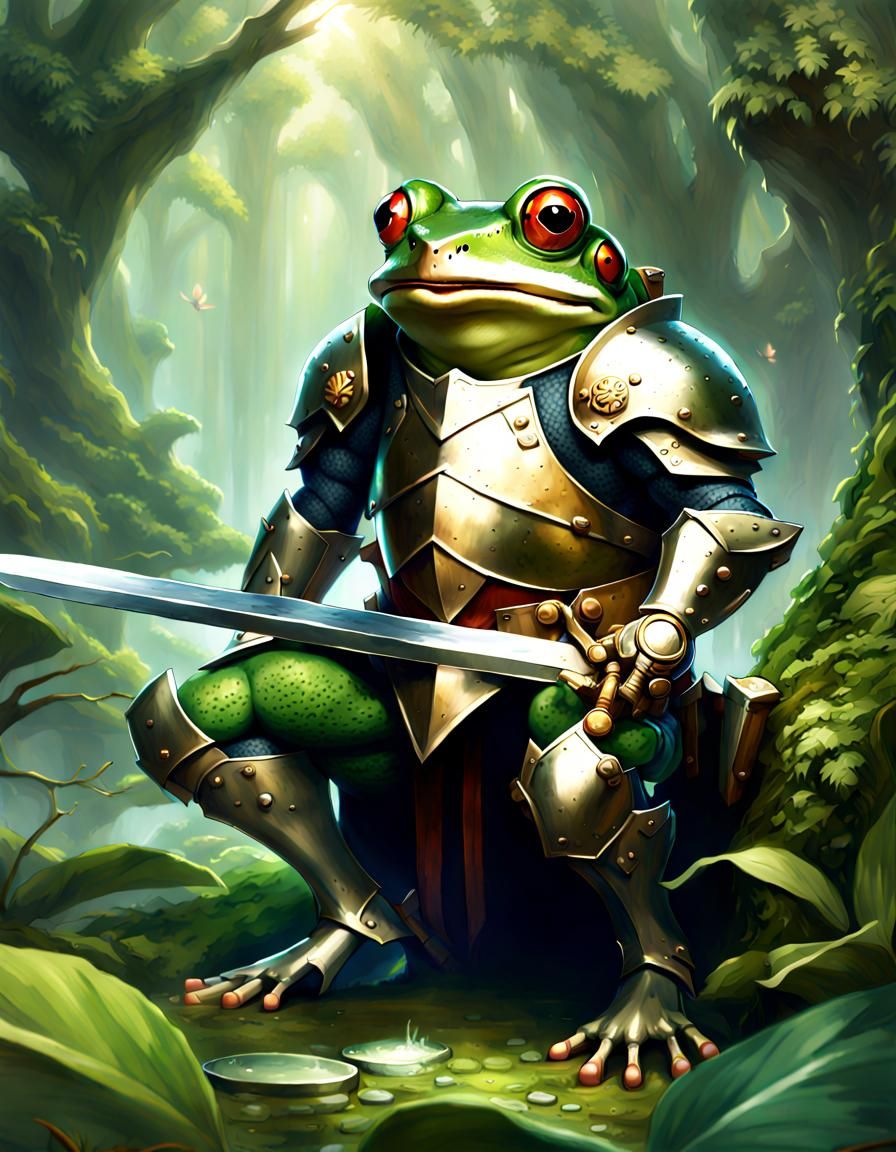 Frog Knight in Plate Armor, Anime Art Style