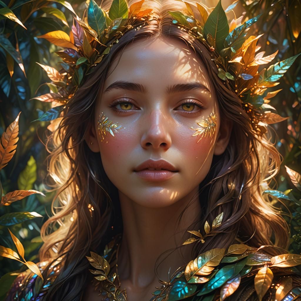 Serene Woman in Vibrant Fantastical Landscape