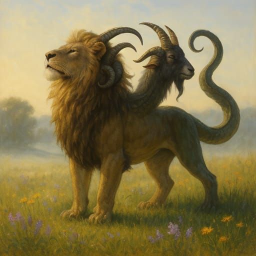 Chimera in Meadow: Mythic Fantasy Art