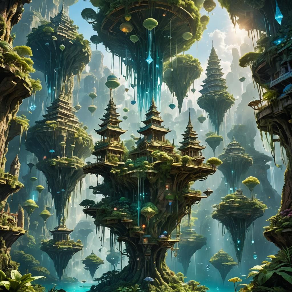 Lush Floating Crystal City of Light Beings