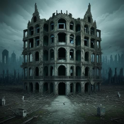 Distorted unbalanced reality of a surreal creepy undead ruin...
