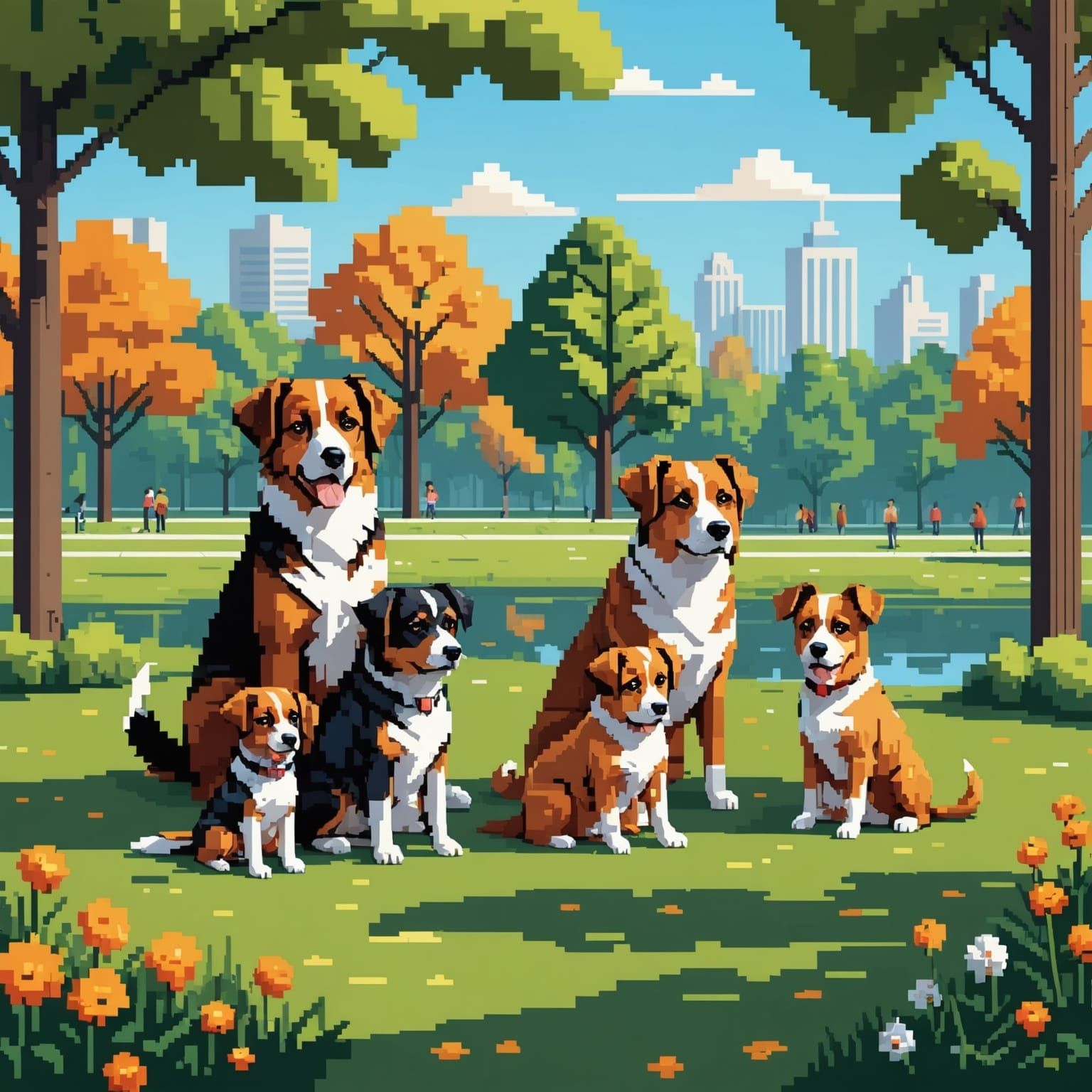 Dogs in the Park as Pixel Art