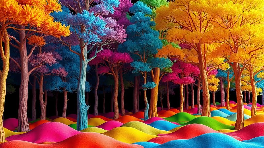 Surreal Forest in Vibrant, Hyper-Realistic Style