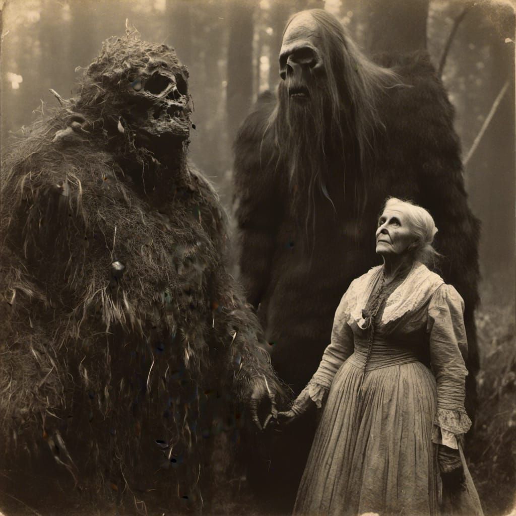 Old Woman and Orc in Vintage Photography Style