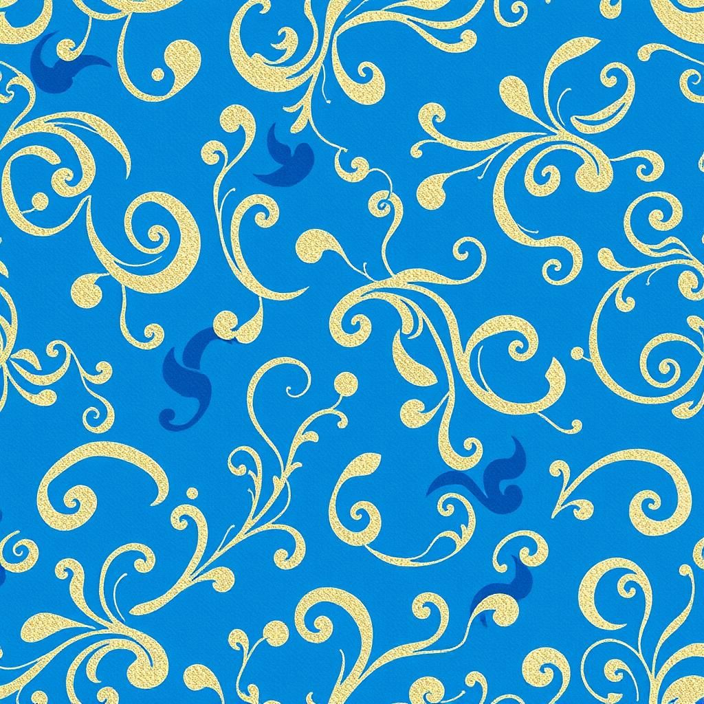 Blue Scrapbook Paper with Abstract Gold Swirls