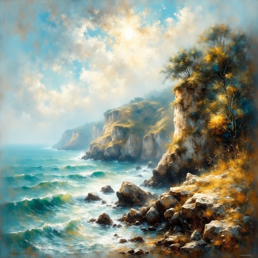 Ethereal Coastline in Muted Oil Colors