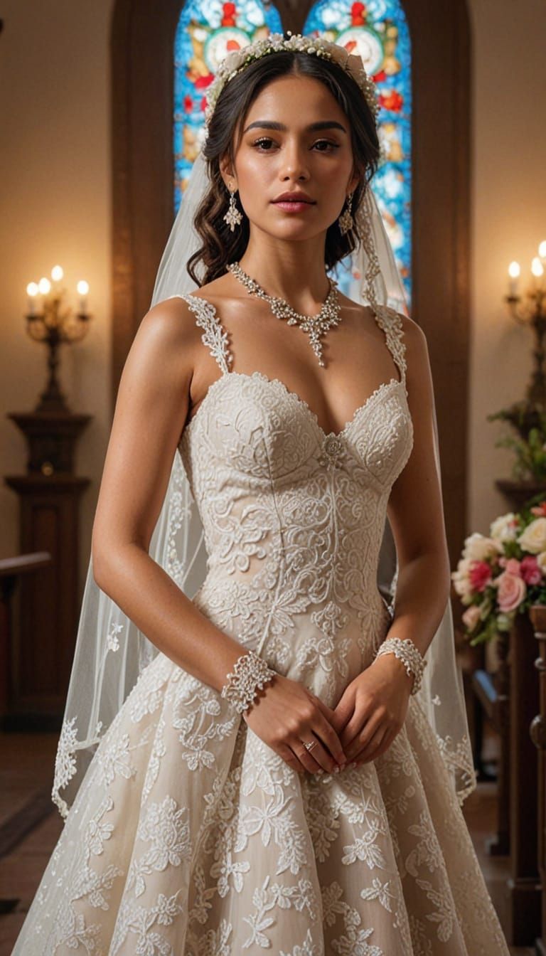 Elegant Latina Bride in Wedding Dress, Captured in Luxury Fa...