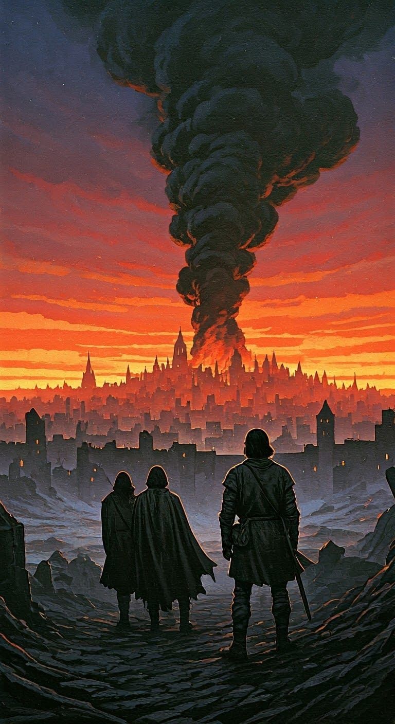 Ruins of a Medieval City in Dark Fantasy Art