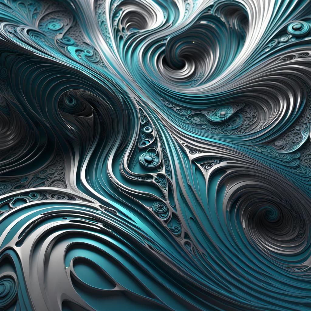 Abstract Sci-Fi Fractal with Polished Metal Texture