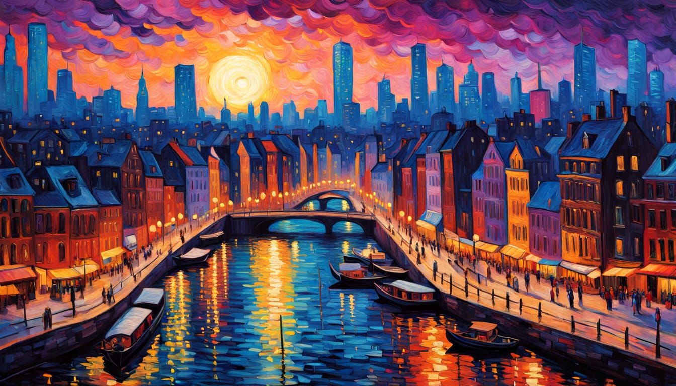 Vibrant Cityscape in Expressionist Oil Painting