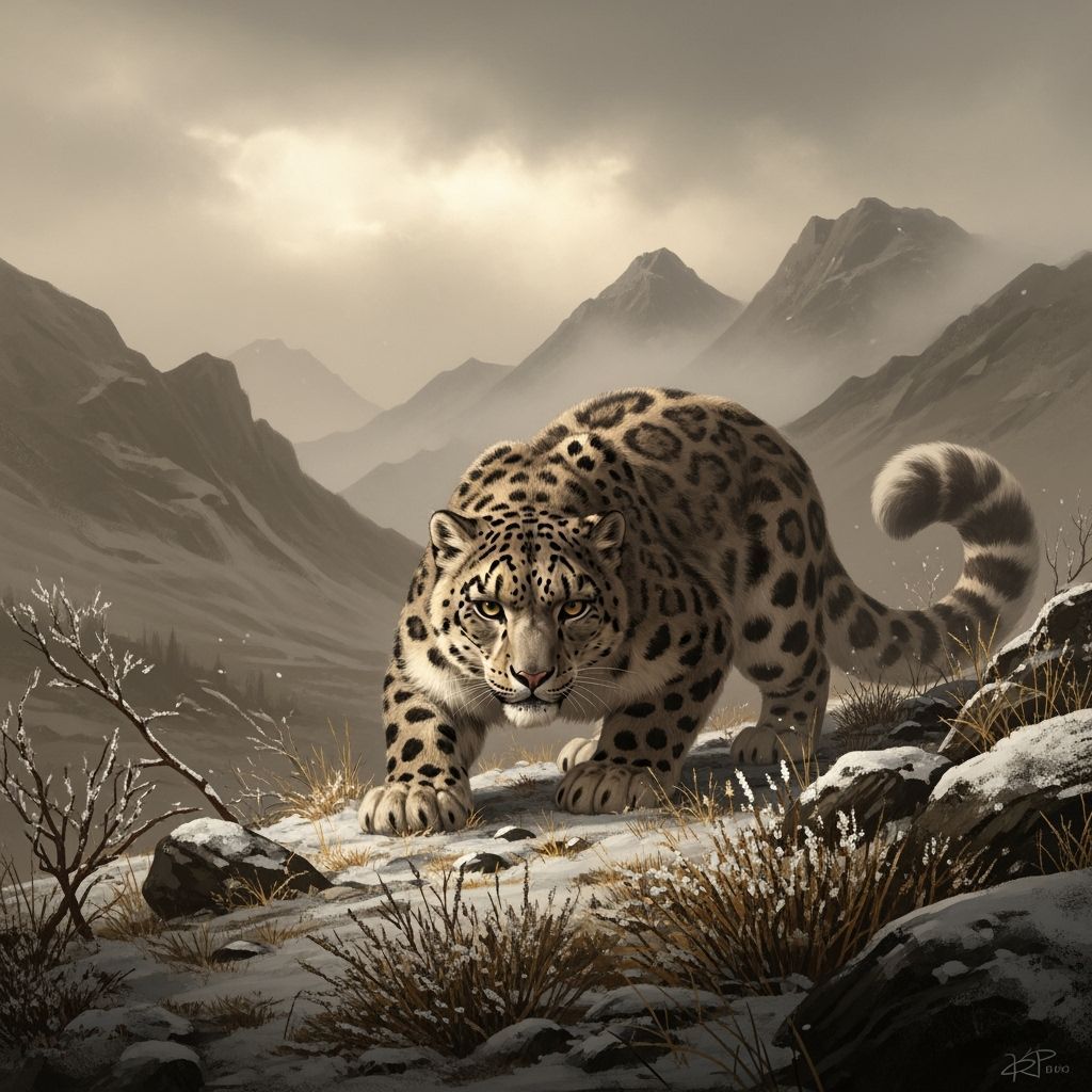 Snow Leopard Hunting in Mountainous Terrain