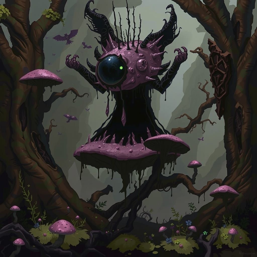 Ethereal Dark Forest Monster Lurks in Shadows