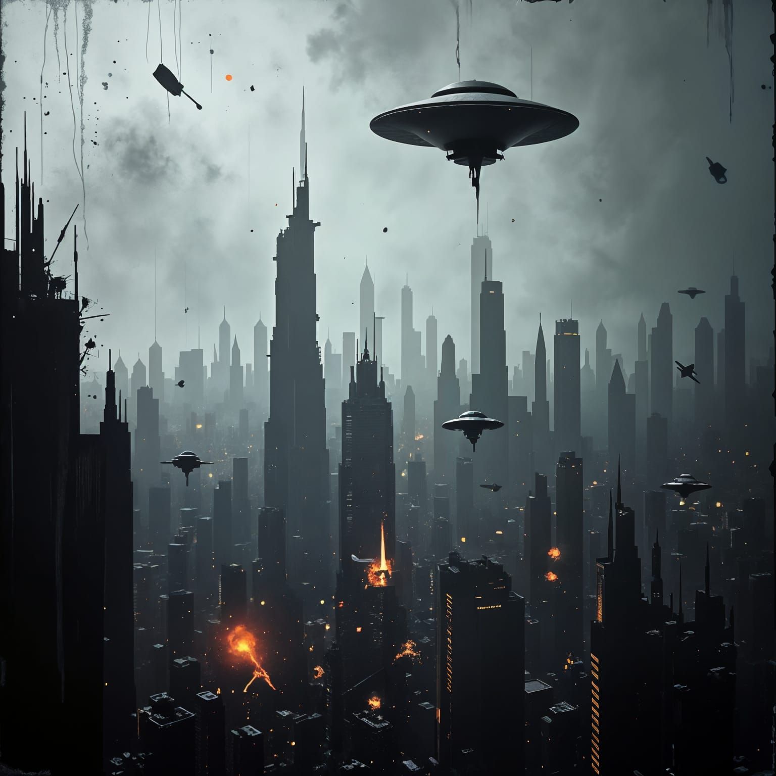 Cyberpunk City Under Alien Assault