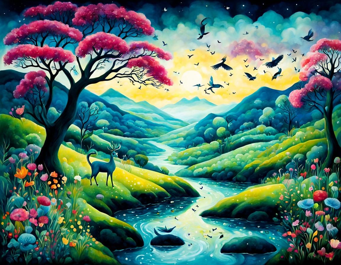 Mystical Landscape with Mythological Creatures