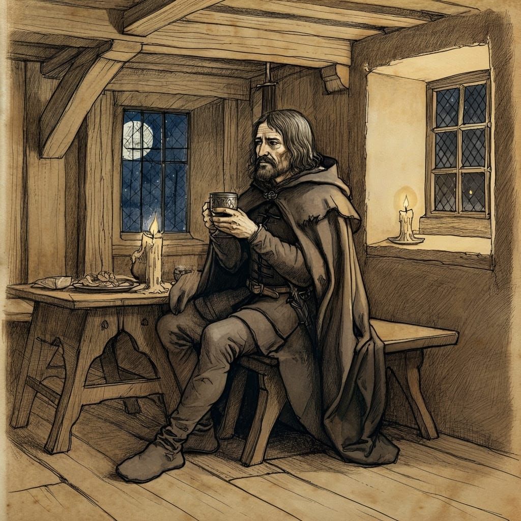 Medieval Ranger Sits by Candlelight in Renaissance-Inspired....
