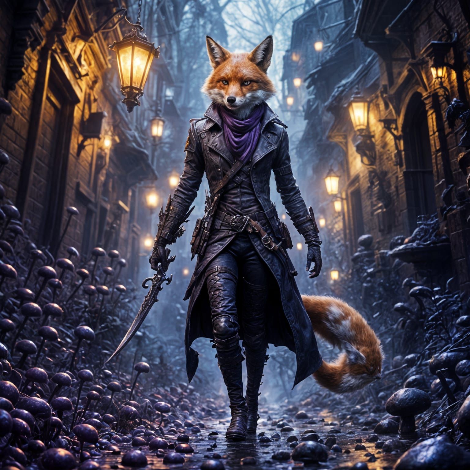 Fox Rogue Sneaking Around, Dark Fantasy Concept Art