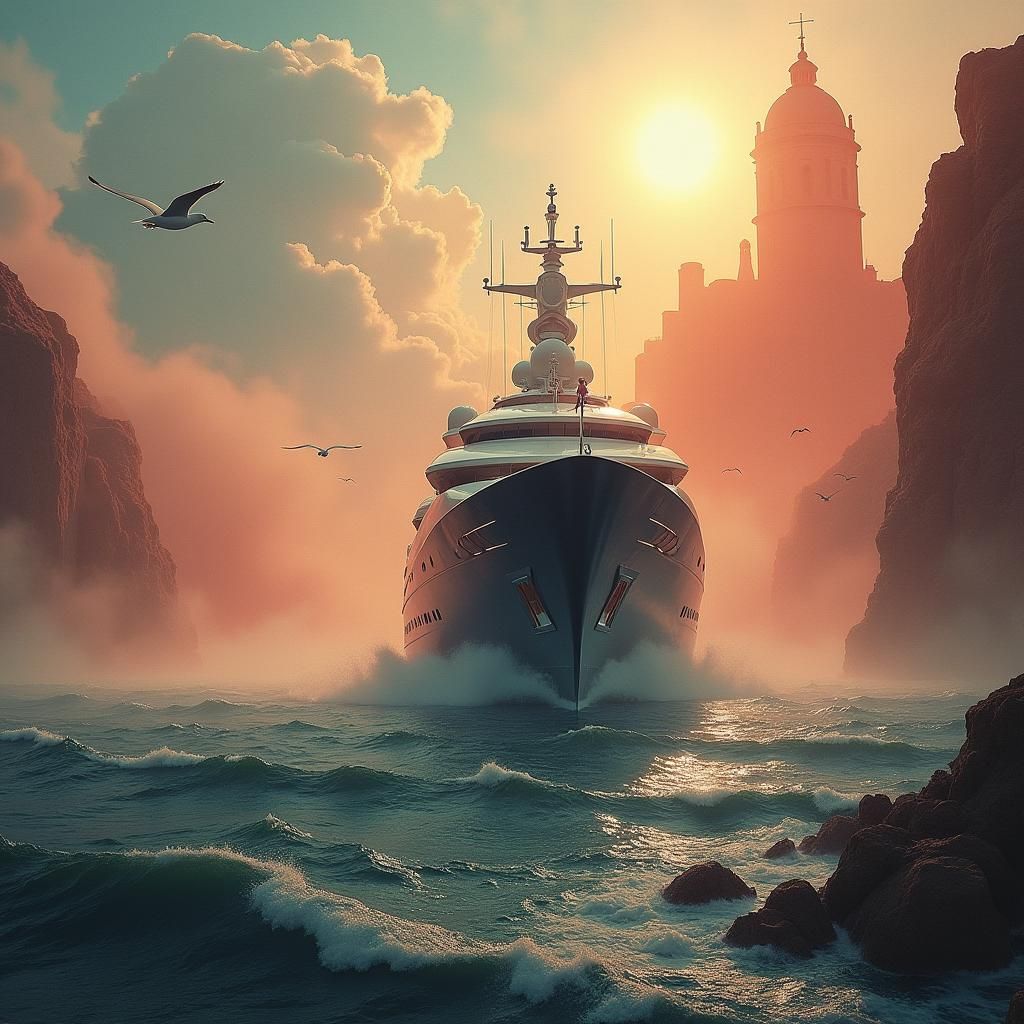 Gargantuan Yacht Sails Through Nebulous Mist