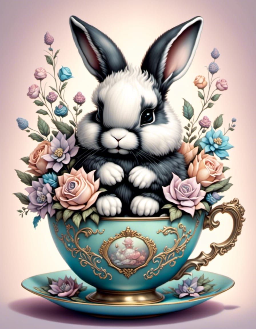 Pastel Tea Party: Adorable Panda in Fairycore Style