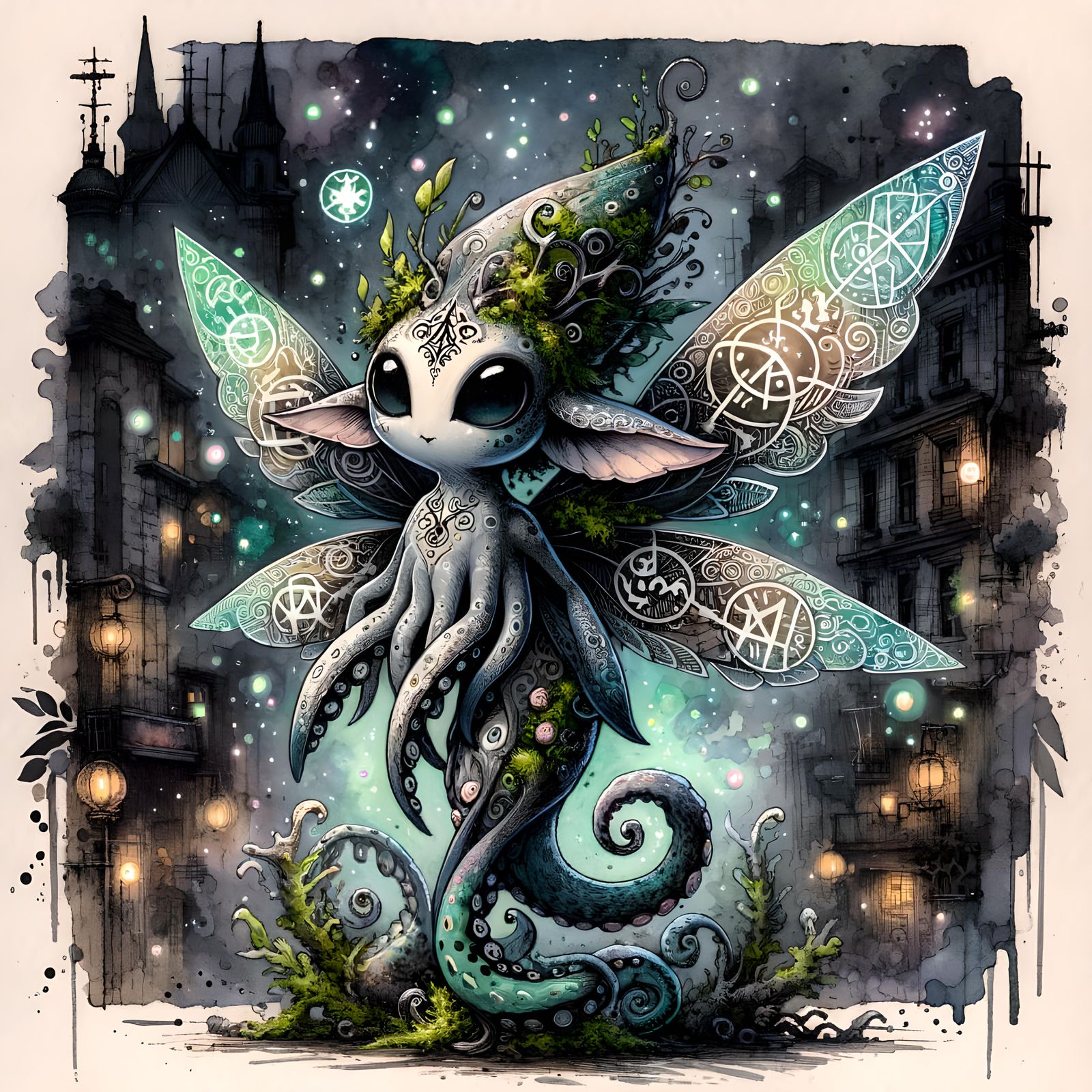 Eldritch Fairycore Creature in Watercolor Style