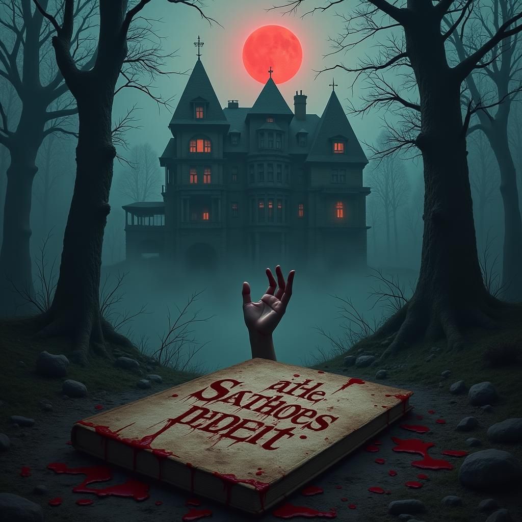 Eerie Mansion in Misty Forest Under Blood Moon