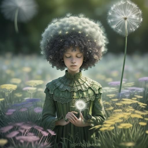Garden Pixie with Dandelion Afro in Hyperrealism