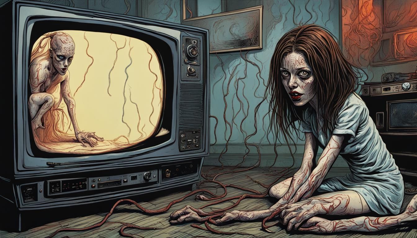 Haunting TV Vision in Cyberpunk Style