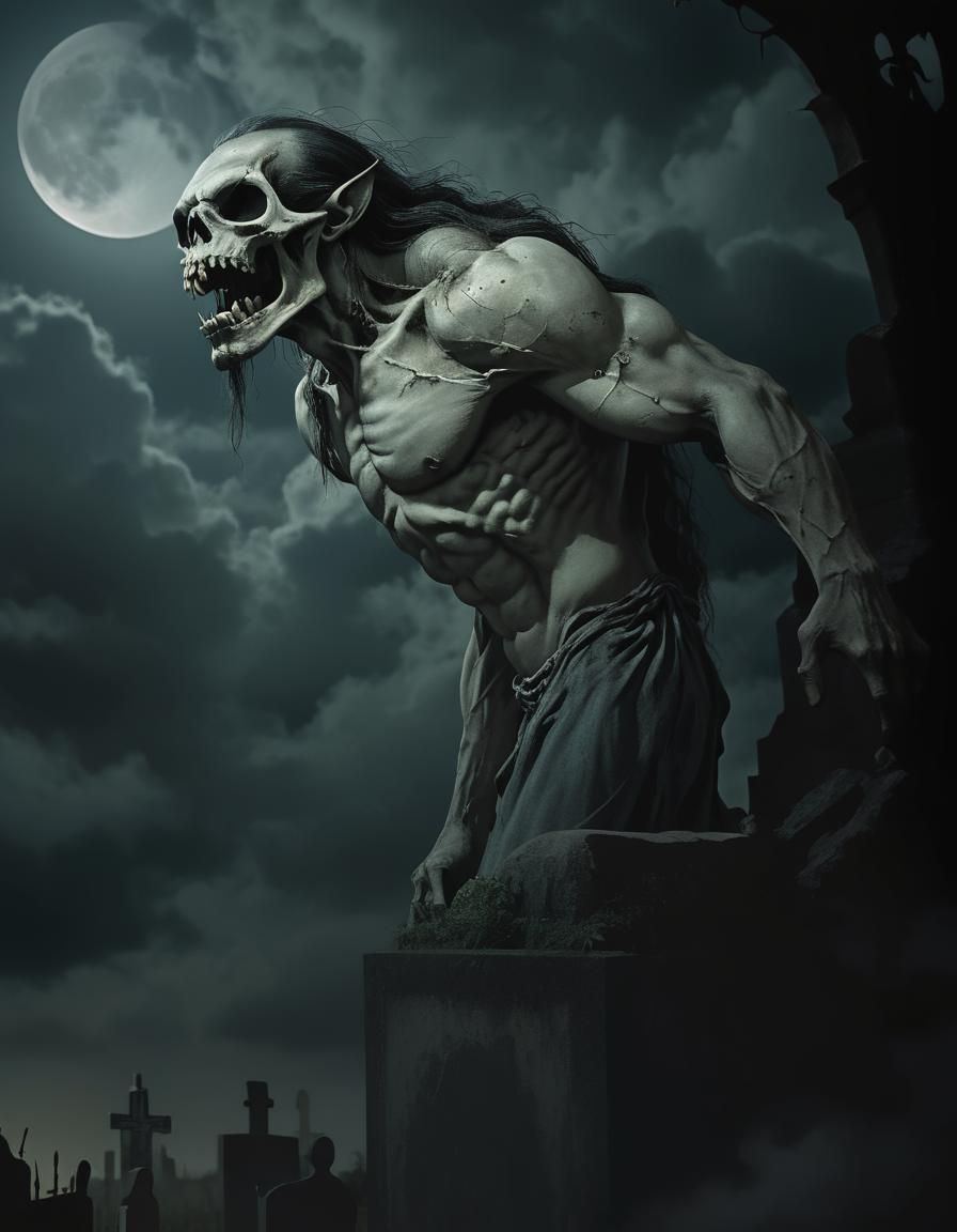 Luisón the Werewolf in Cemetery at Night