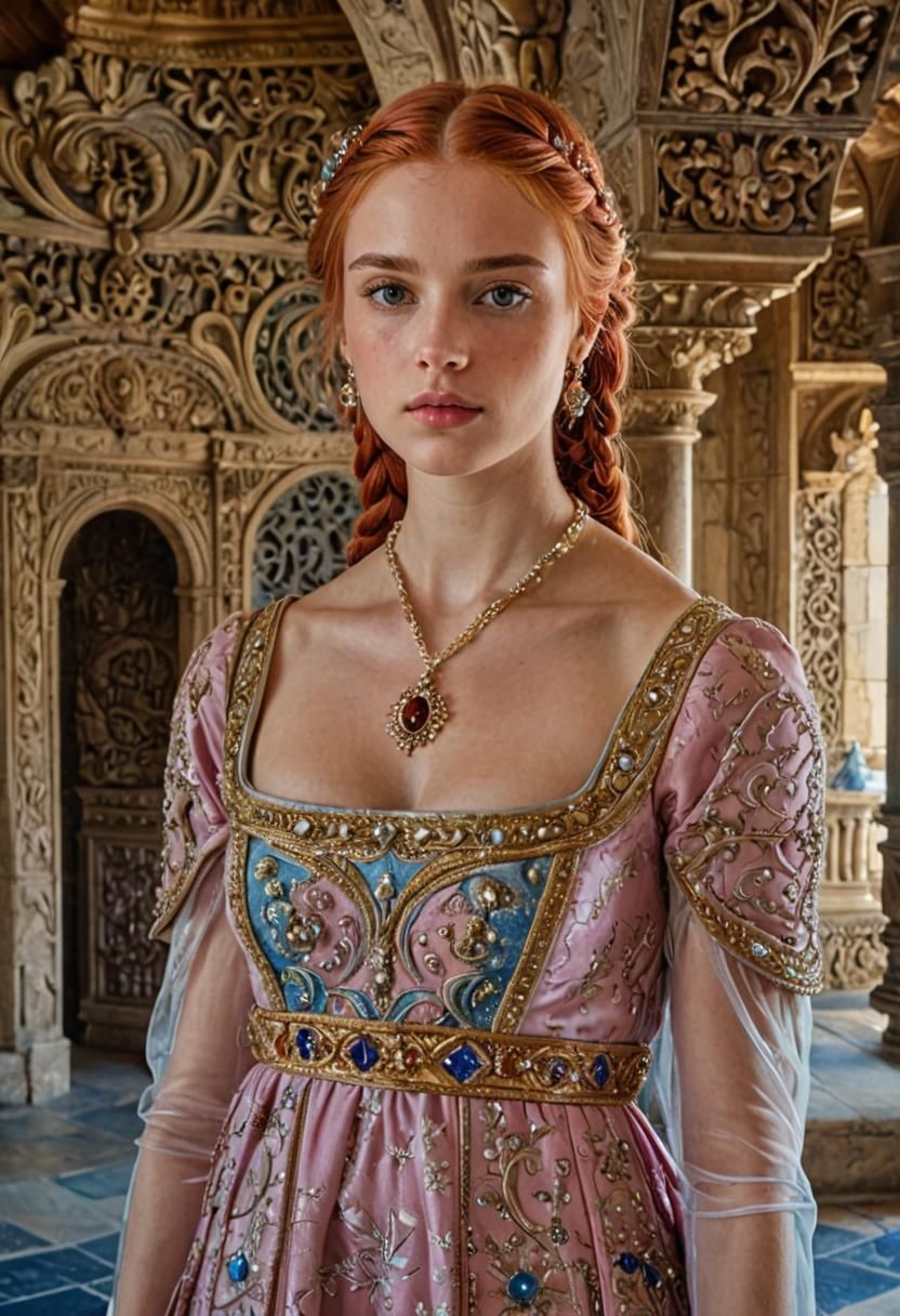 Medieval Princess Overlooking the Sea in Luxurious Interior