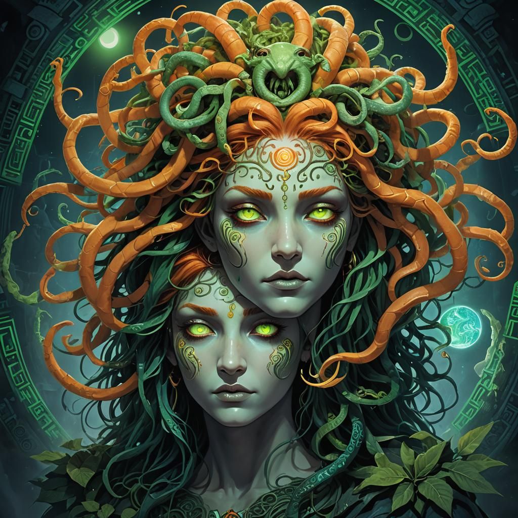 Neon Medusa Concept Art in Dark Fantasy Style