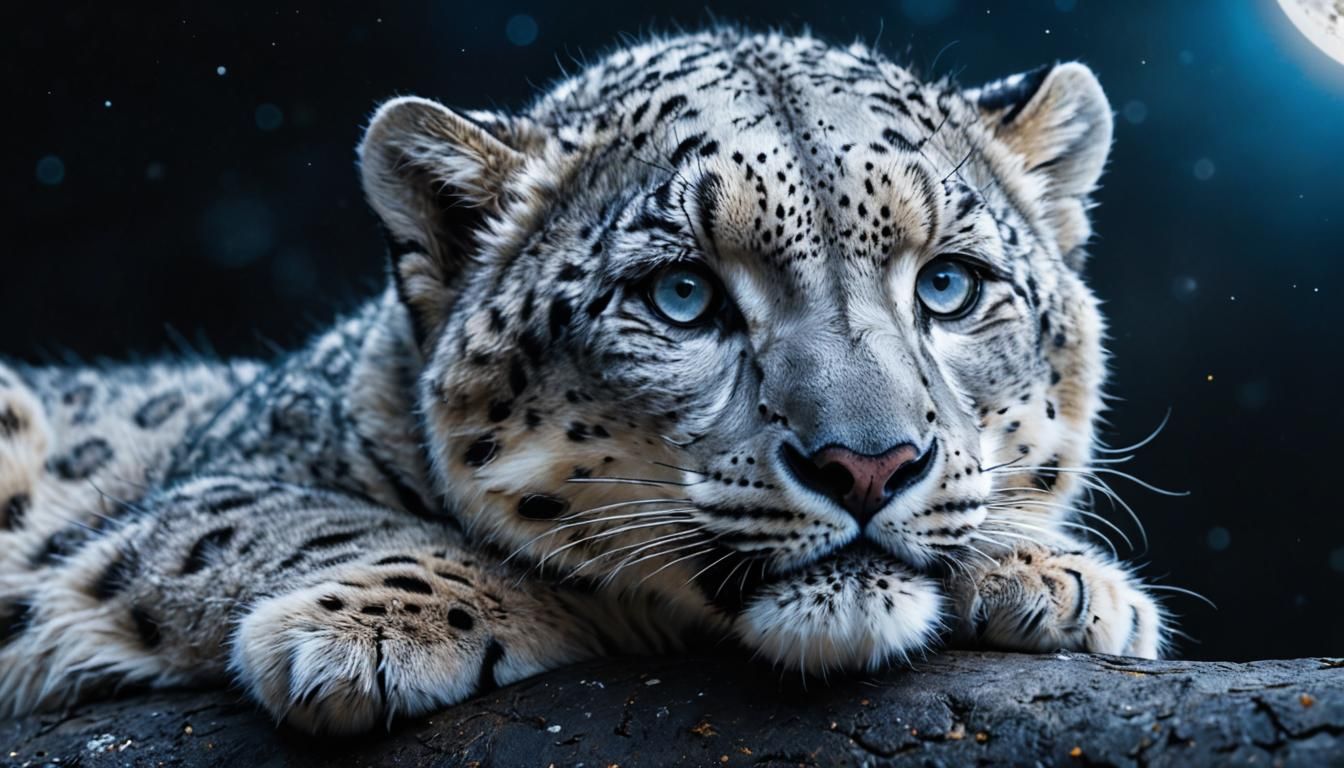 Newborn Snow Leopard on Crescent Moon: Macro Photo