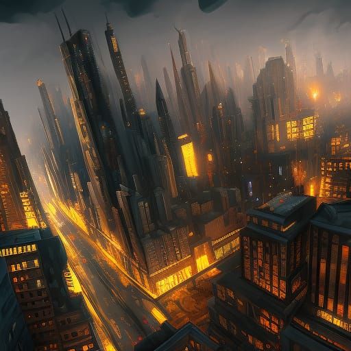 Detailed Noir Cityscape in Matte Painting Style