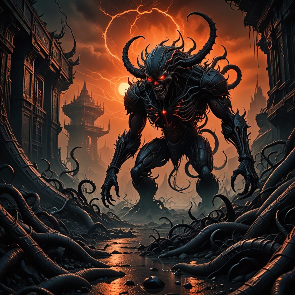 Demonic Hellscape in Cyberpunk Horror Style