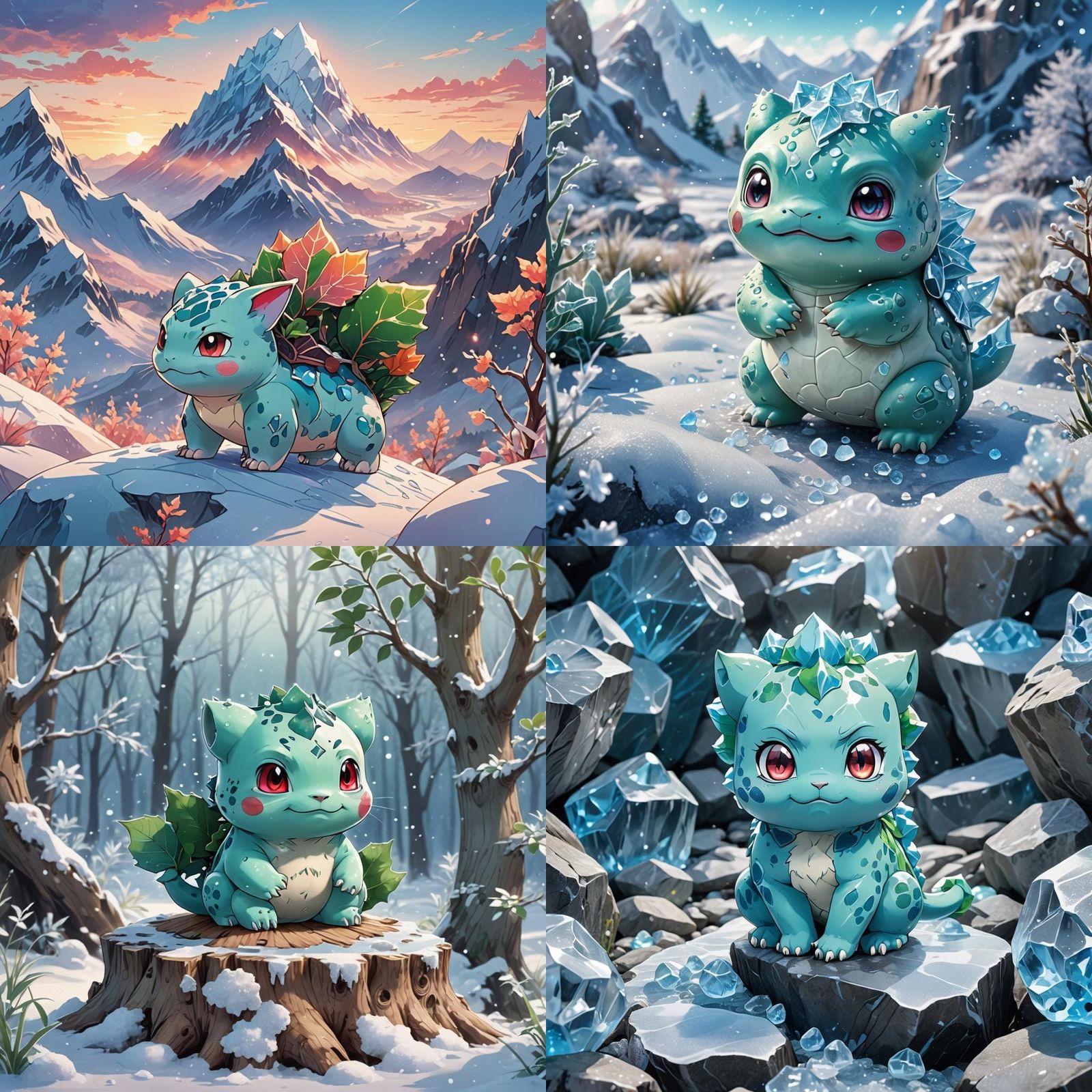 Chibi Frost Bulbasaur in Anime Style