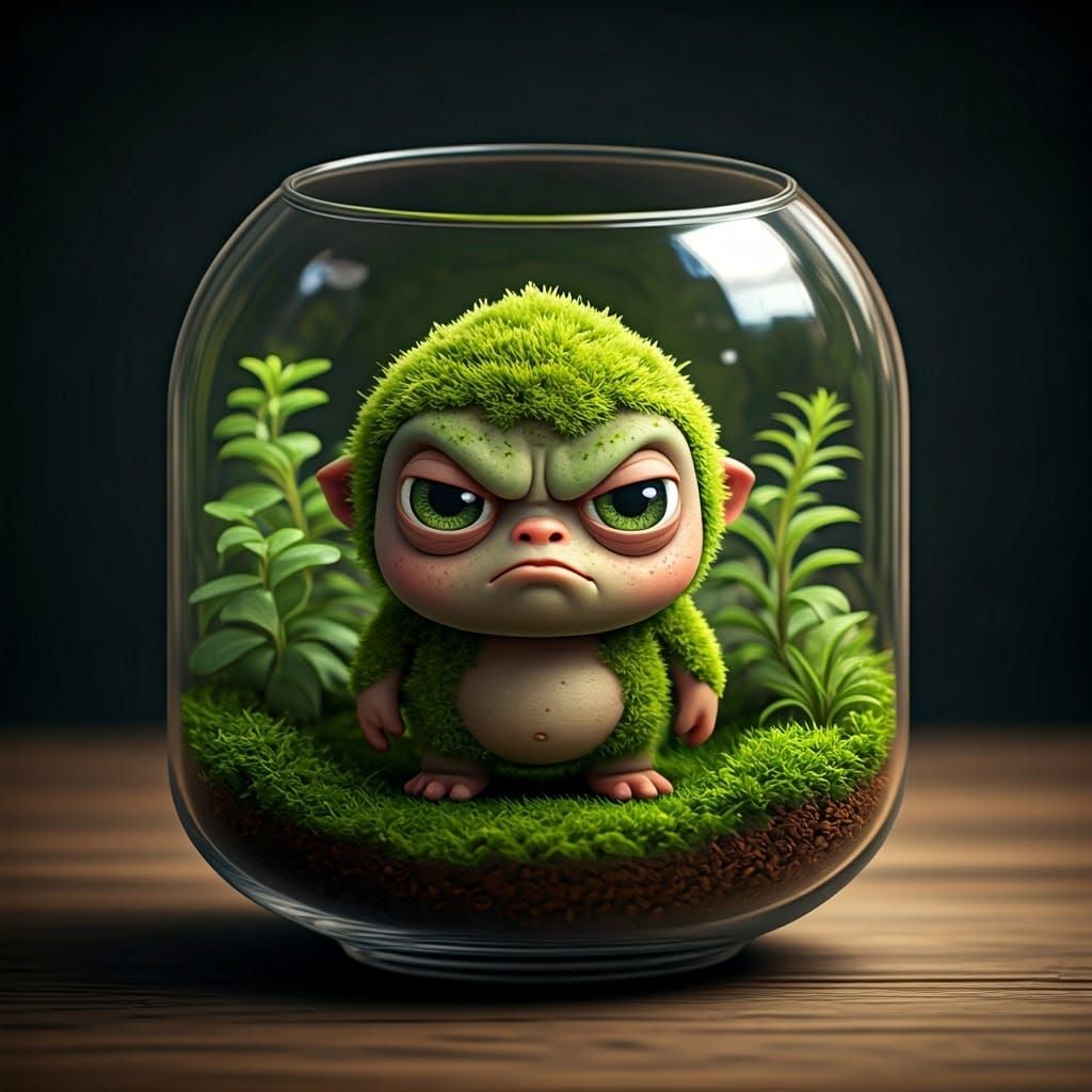 Cute Moss Monster Stands Tall in Terrarium