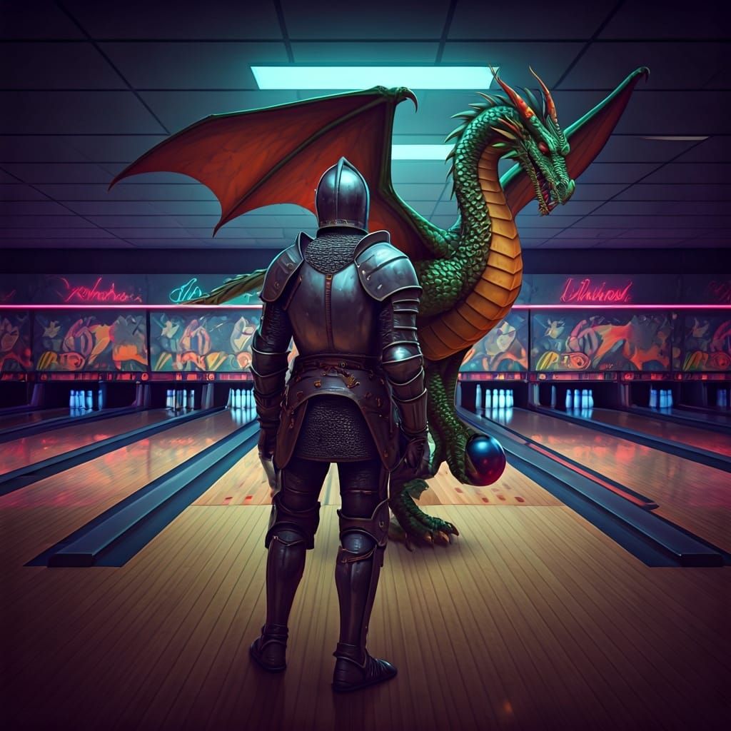 Knight and Dragon Bowling in Whimsical Style