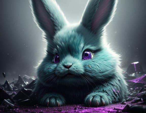 Disturbing Fluffy Bunny Painting Rainbow Tears