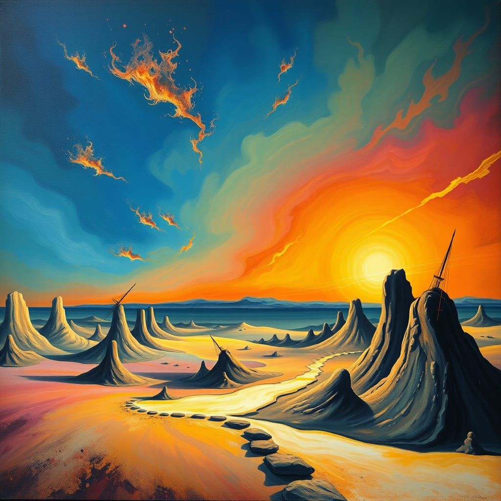 Surreal Melting Landscape Under Wide Spectrum Sky