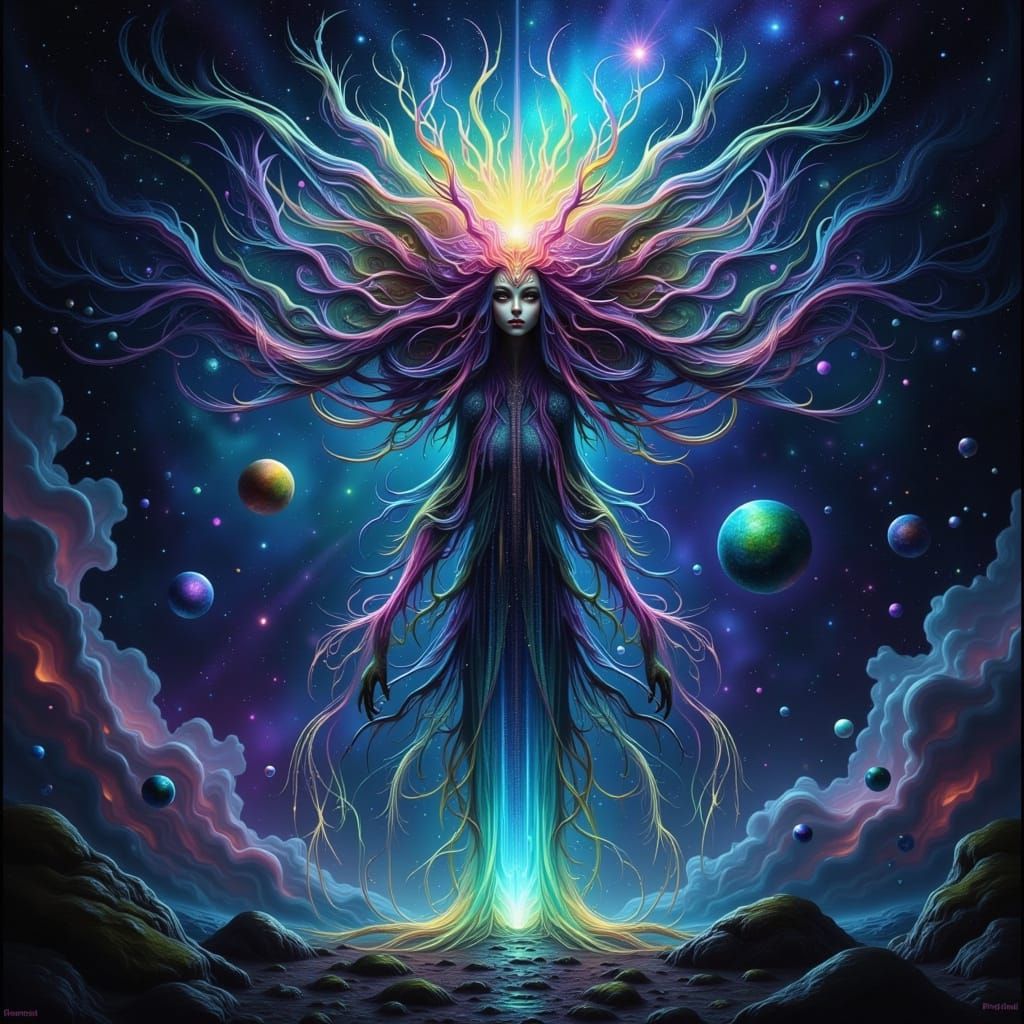 Ethereal Void Elemental in Cosmic Dark Glitch Style