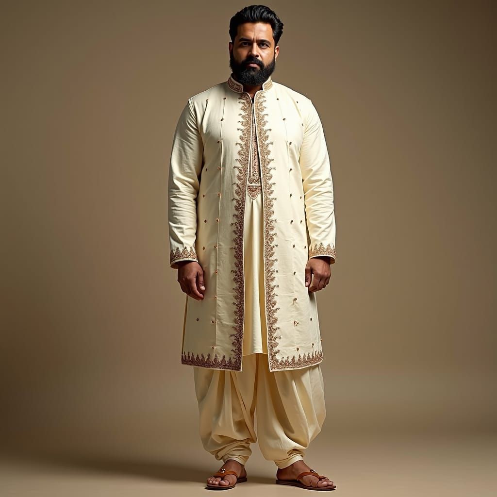 Regal Man in Embroidered Ivory Kurta with Patiala Pants