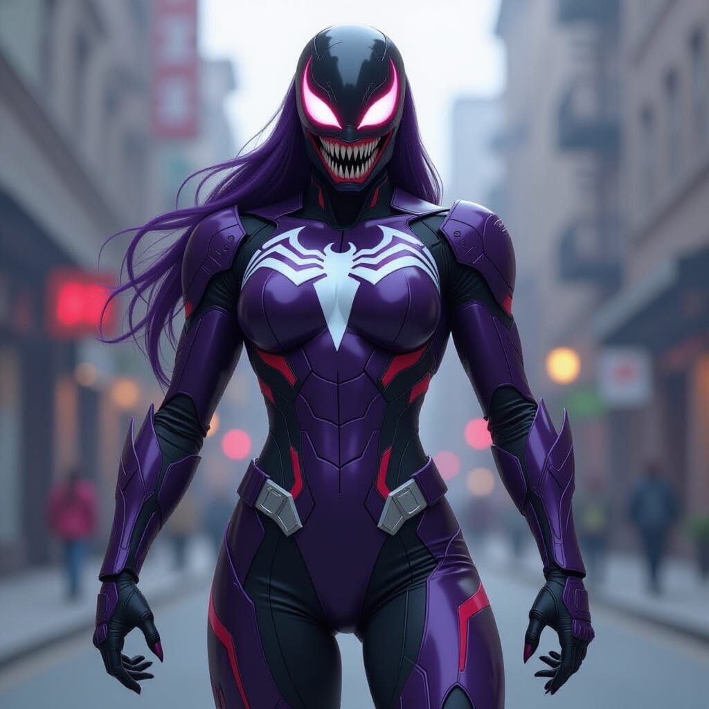 She Venom in Ironman Suit, Purple, Black, Red, Photorealisti...