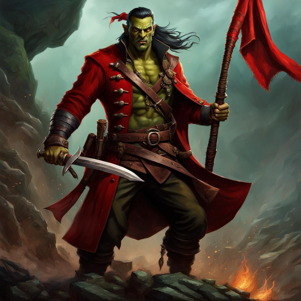Half-Orc Pirate Fighter in Detailed Matte Painting