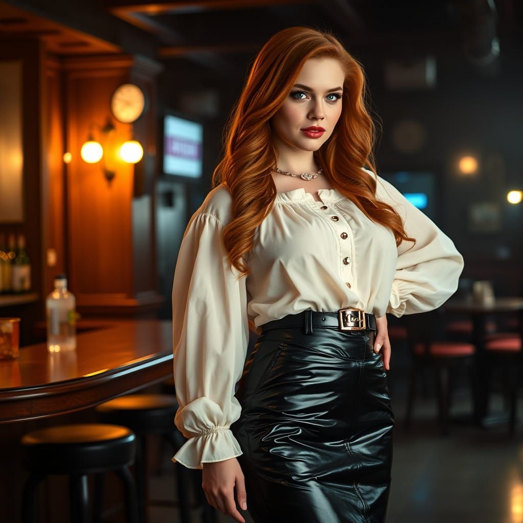 Redhead in Atmospheric Bar, Cinematic Film Still