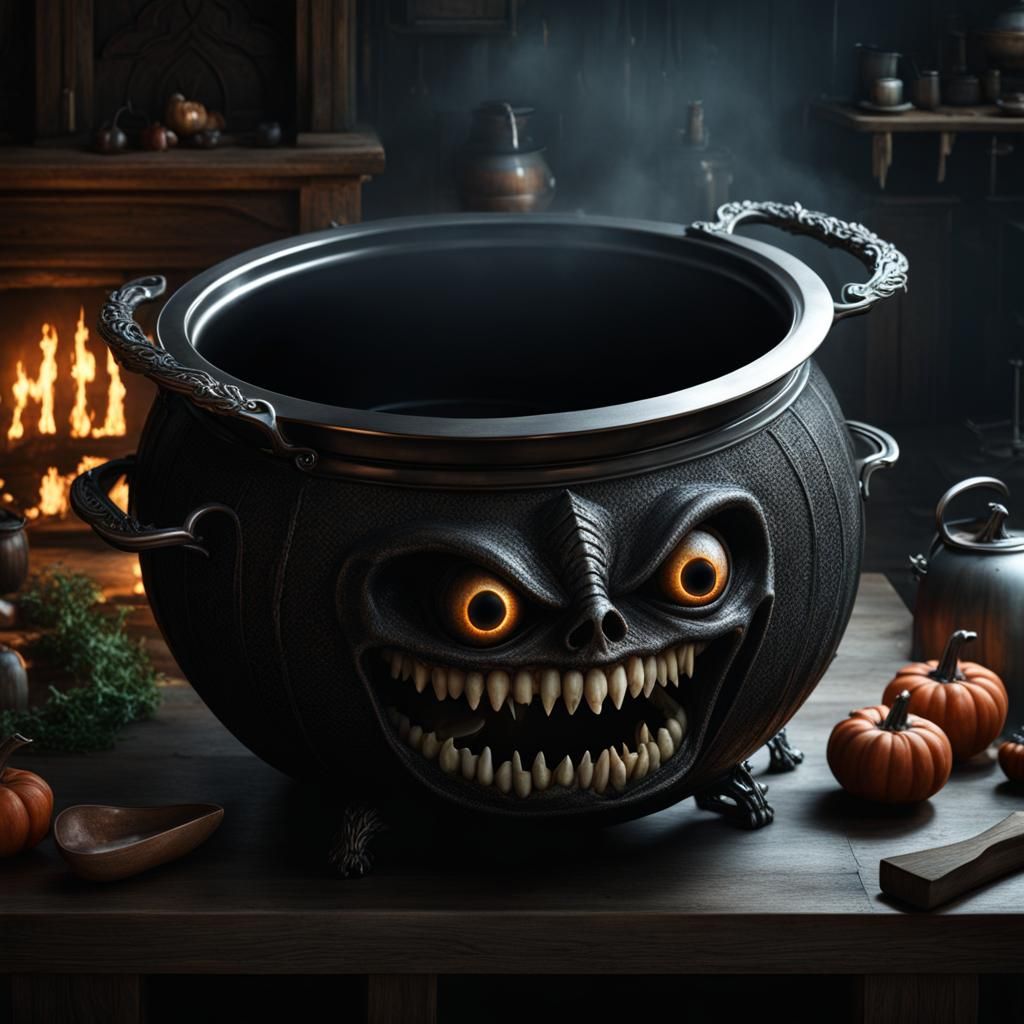 Spooky Kitchen Pot with Teeth and Eyes