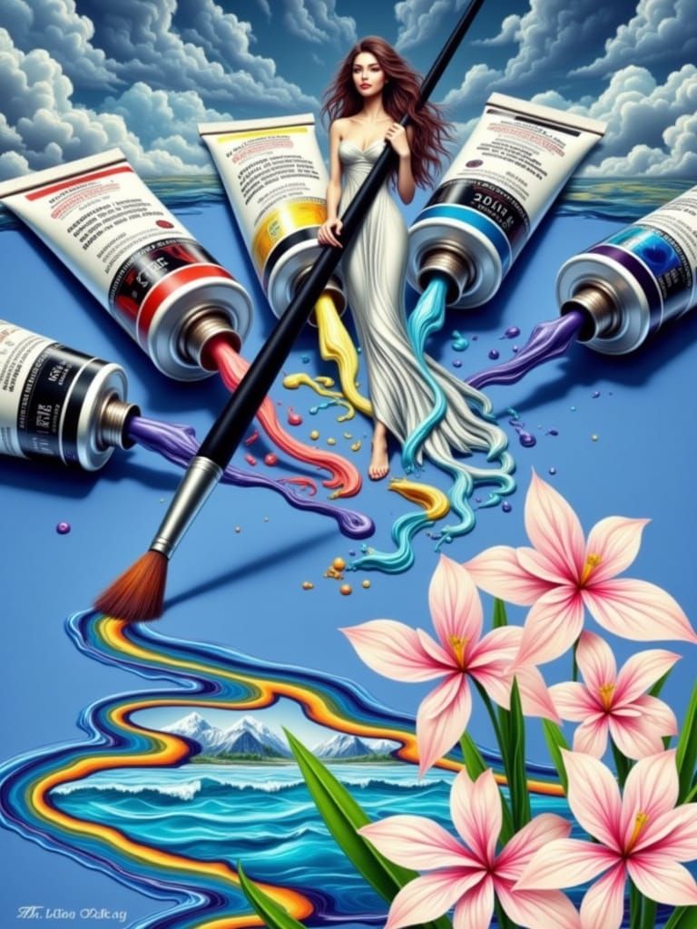 Pixie Painting Stormy Sky with Real Paint Brush