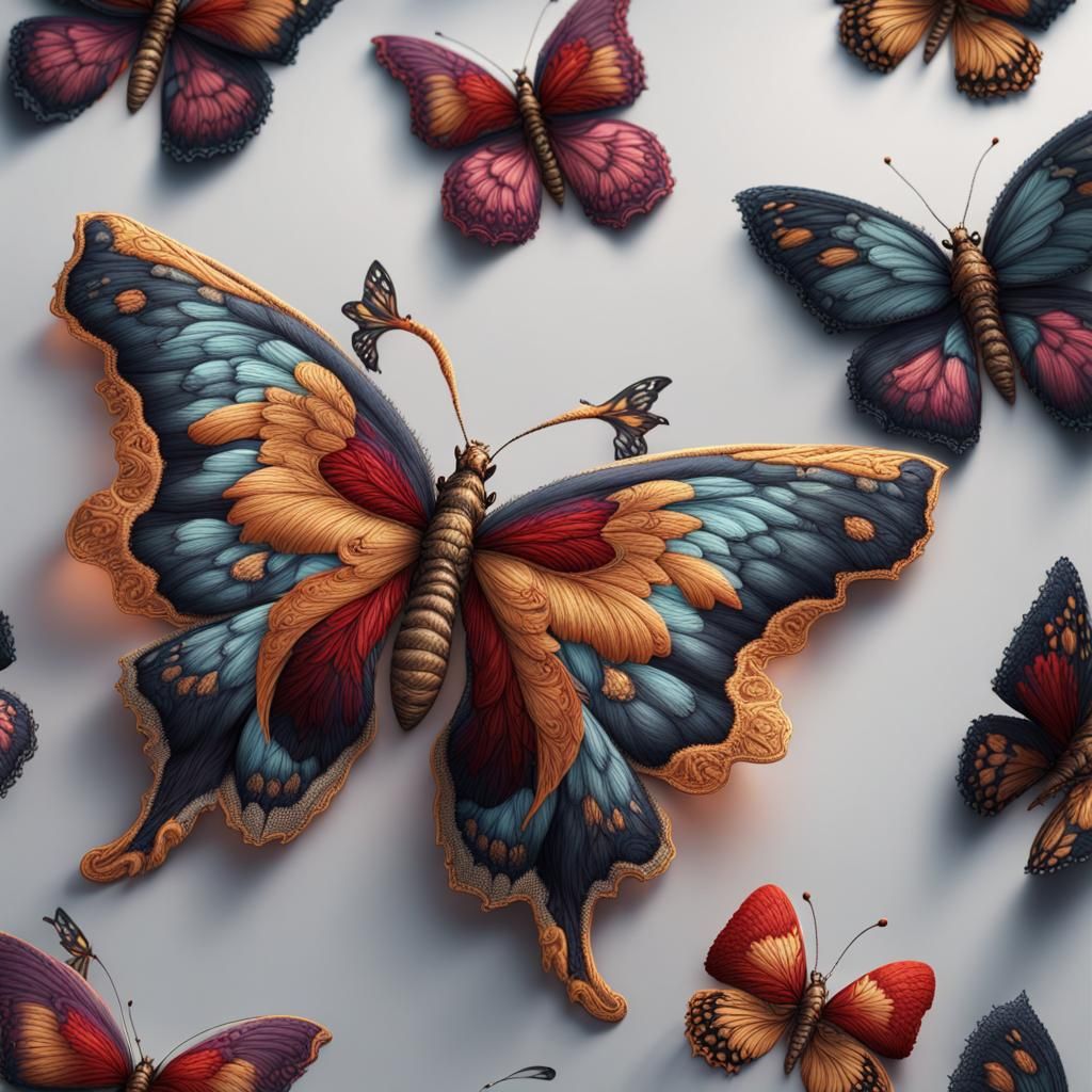 Embroidered Butterflies in Detailed Matte Painting